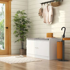 Banc de rangement pour chaussures rembourré blanc/noir avec armoire à porte – 1 place