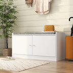Banc de rangement pour chaussures rembourré blanc/noir avec armoire à porte – 1 place