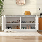 Banc de rangement pour chaussures rembourré blanc/noir avec armoire à porte – 1 place
