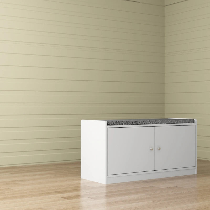 Banc de rangement pour chaussures rembourré blanc/noir avec armoire à porte – 1 place
