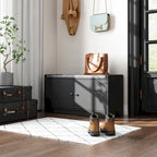 Banc de rangement pour chaussures rembourré blanc/noir avec armoire à porte – 1 place