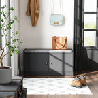 Banc de rangement pour chaussures rembourré blanc/noir avec armoire à porte – 1 place
