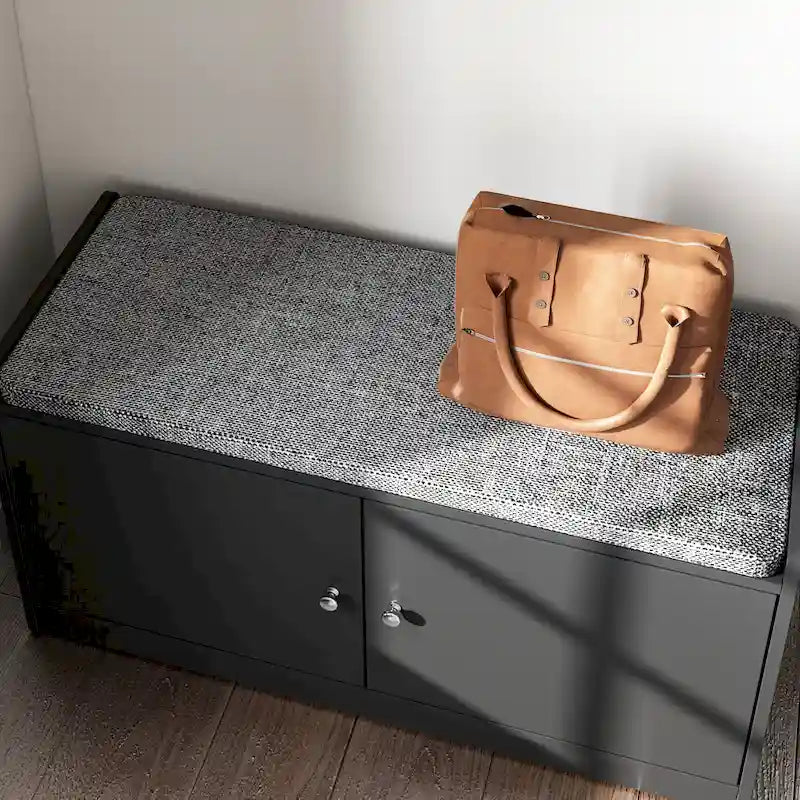 Banc de rangement pour chaussures rembourré blanc/noir avec armoire à porte – 1 place