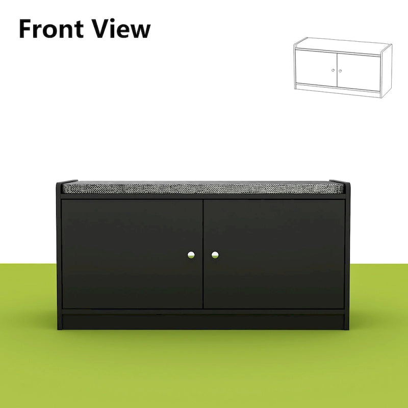 Banc de rangement pour chaussures rembourré blanc/noir avec armoire à porte – 1 place