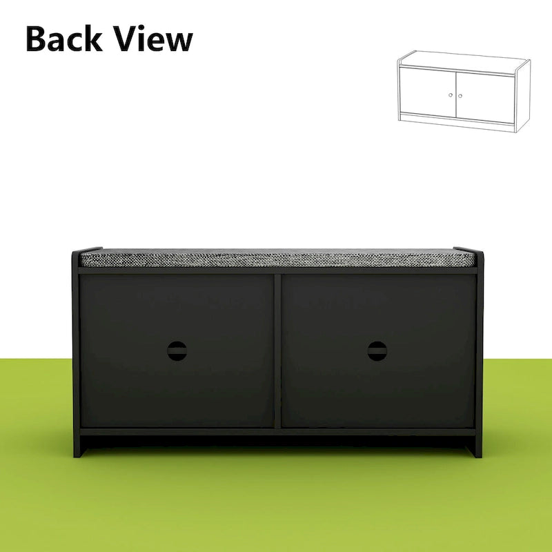 Banc de rangement pour chaussures rembourré blanc/noir avec armoire à porte – 1 place