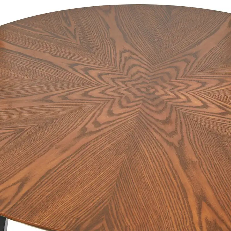 Table à manger ronde 4 places en noyer et noir avec plateau rayonnant, style Mid-Century