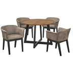 Table à manger ronde 4 places en noyer et noir avec plateau rayonnant, style Mid-Century