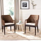 Fauteuil de salle à manger en rotin tressé marron/blanc avec coussin en coton – 1 place
