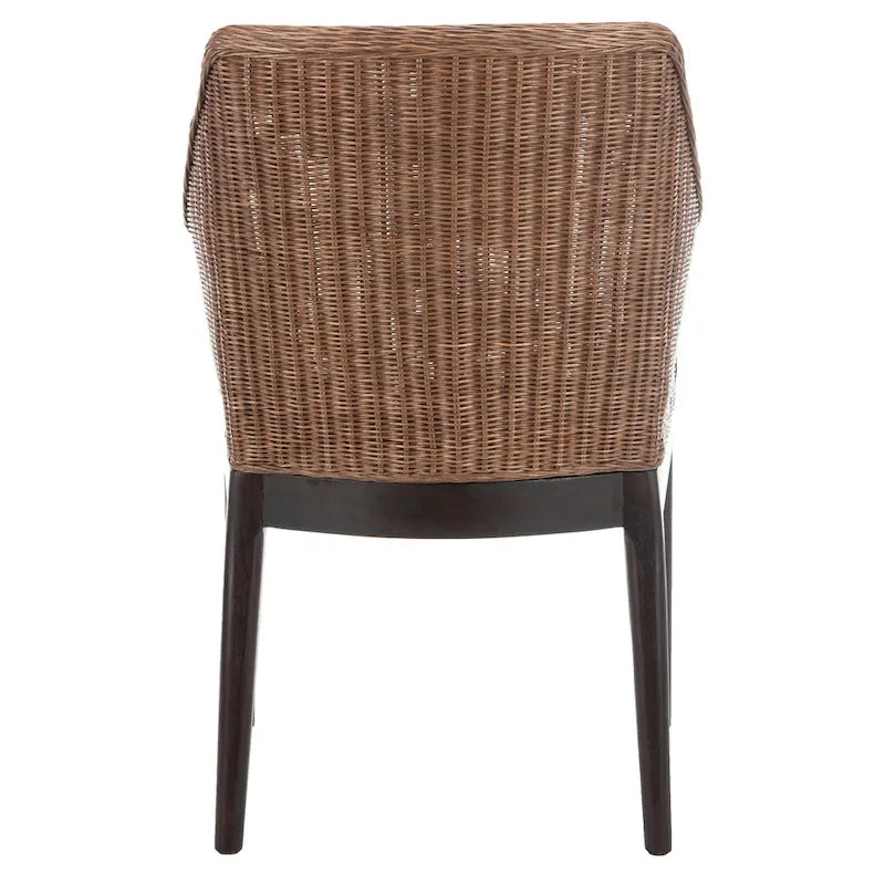 Fauteuil de salle à manger en rotin tressé marron/blanc avec coussin en coton – 1 place