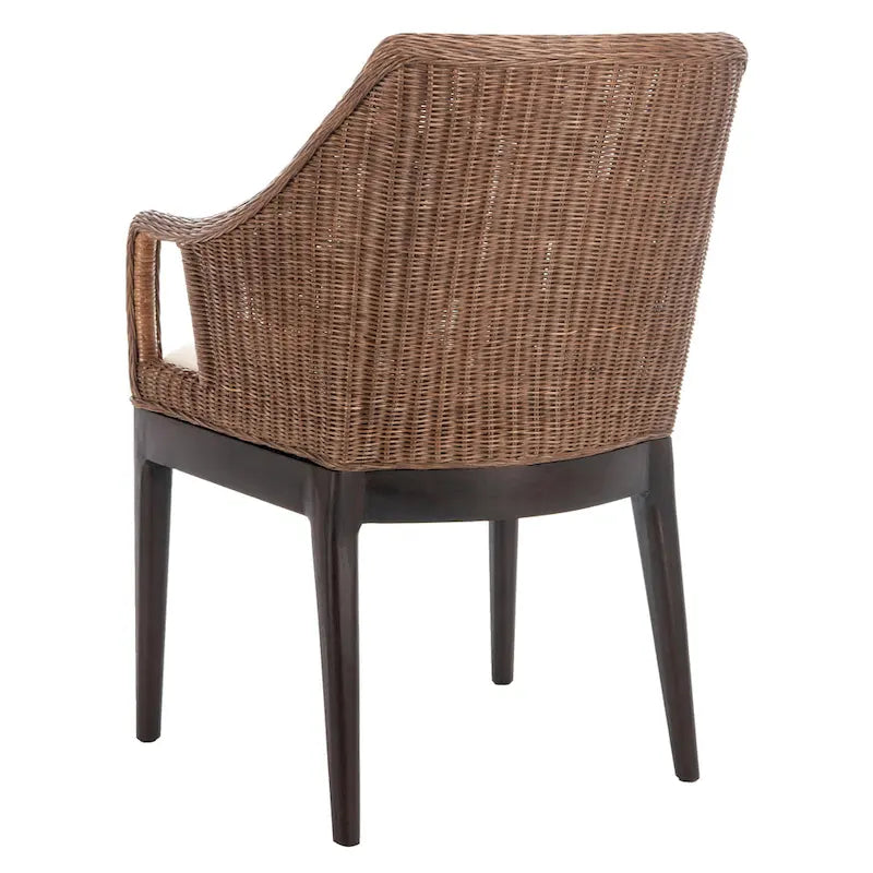 Fauteuil de salle à manger en rotin tressé marron/blanc avec coussin en coton – 1 place
