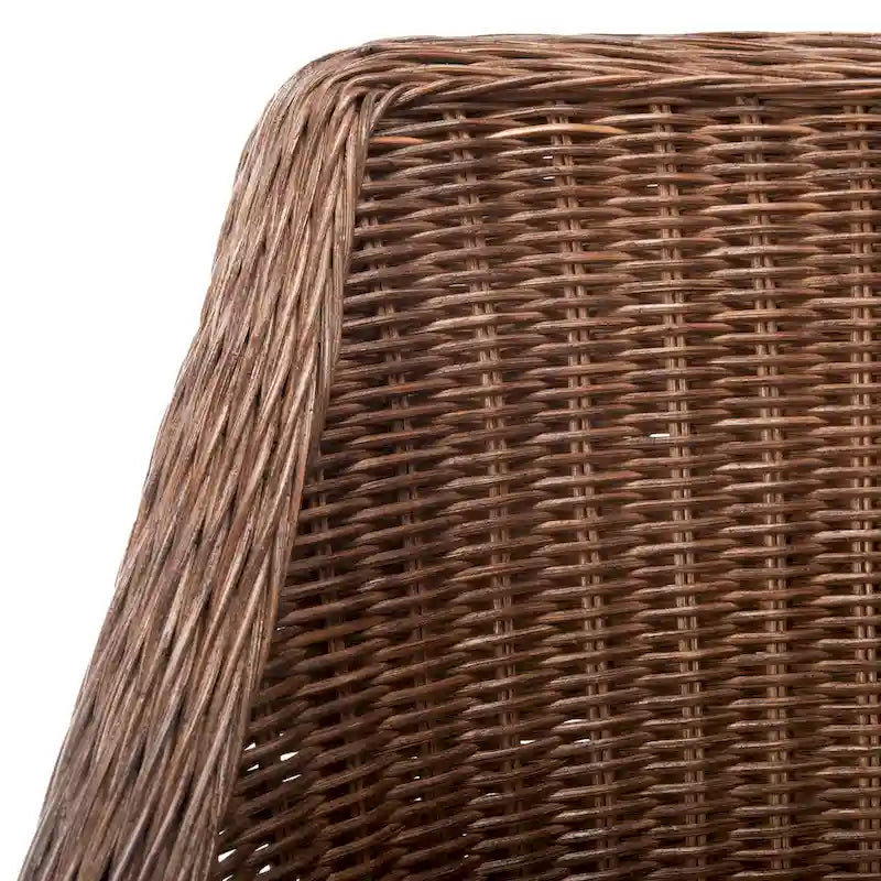 Fauteuil de salle à manger en rotin tressé marron/blanc avec coussin en coton – 1 place