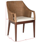 Fauteuil de salle à manger en rotin tressé marron/blanc avec coussin en coton – 1 place