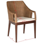 Fauteuil de salle à manger en rotin tressé marron/blanc avec coussin en coton – 1 place