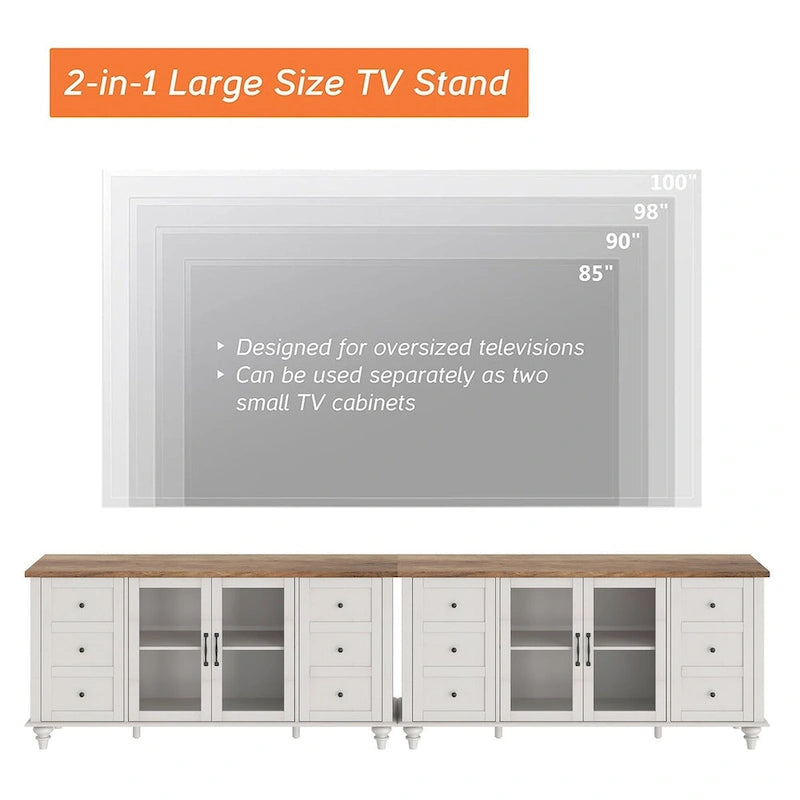 Meuble TV avec portes vitrées de style ferme – Convient aux téléviseurs jusqu'à 110 po