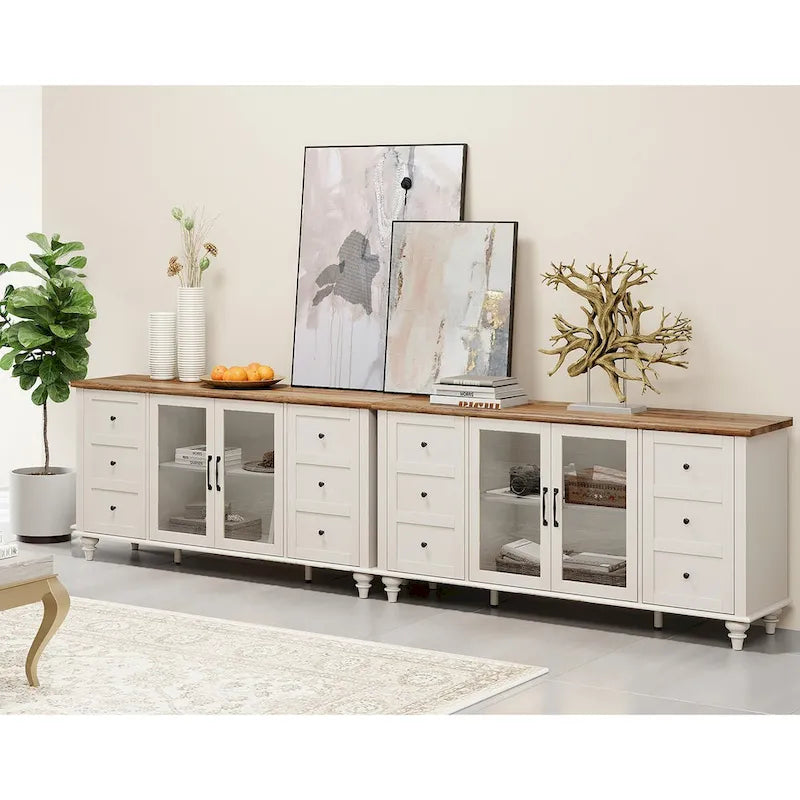 Meuble TV avec portes vitrées de style ferme – Convient aux téléviseurs jusqu'à 110 po