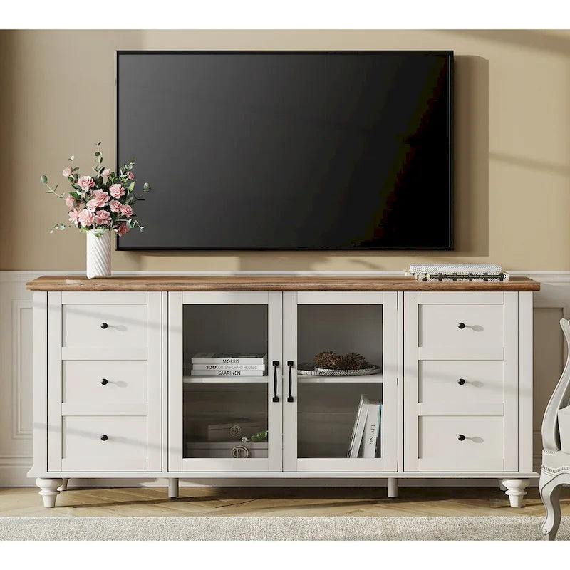 Meuble TV avec portes vitrées de style ferme – Convient aux téléviseurs jusqu'à 110 po