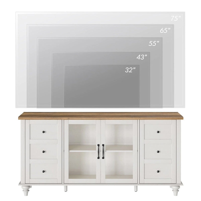 Meuble TV avec portes vitrées de style ferme – Convient aux téléviseurs jusqu'à 110 po