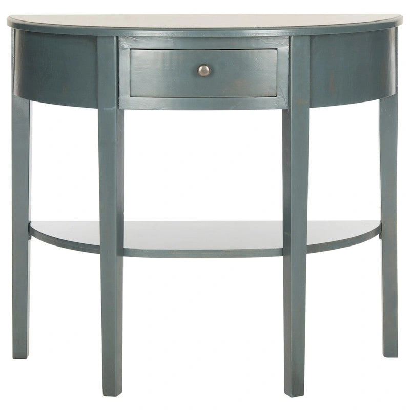 Table console demi-lune shabby chic avec tiroir et étagère inférieure – Plusieurs coloris