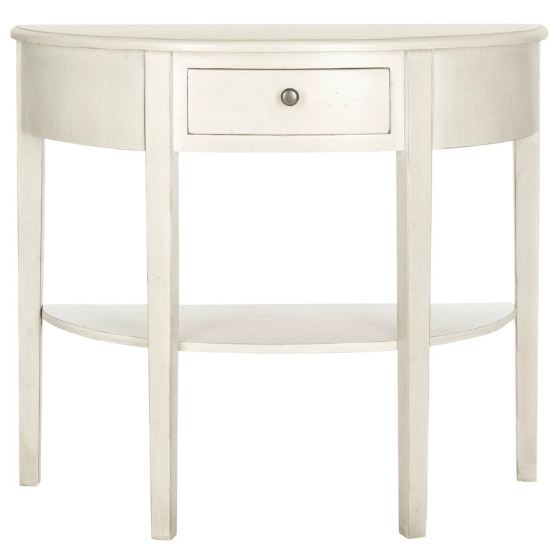 Table console demi-lune shabby chic avec tiroir et étagère inférieure – Plusieurs coloris