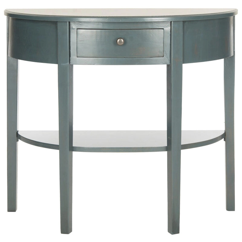 Table console demi-lune shabby chic avec tiroir et étagère inférieure – Plusieurs coloris
