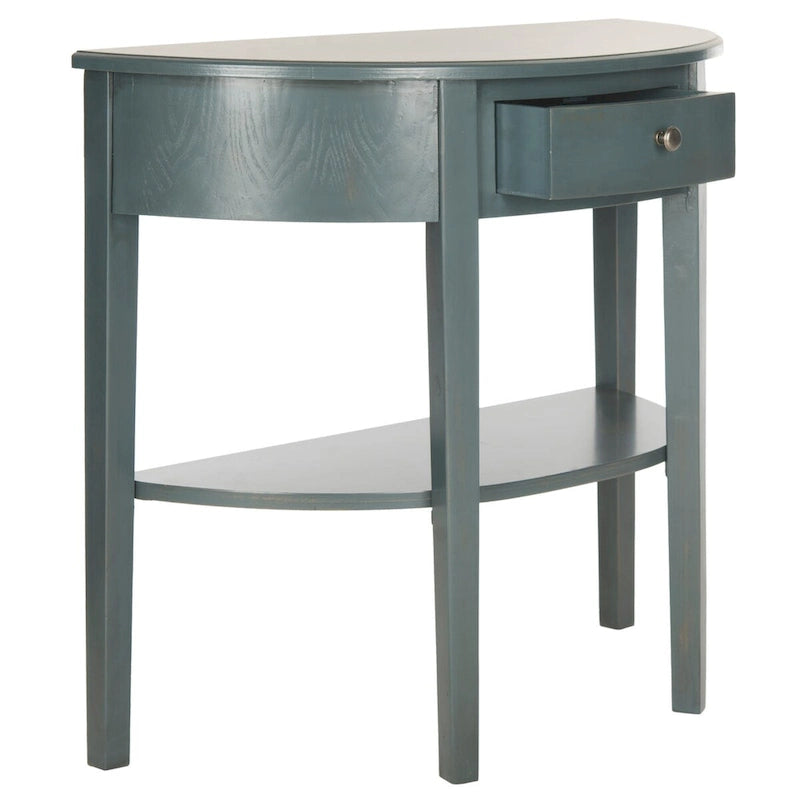 Table console demi-lune shabby chic avec tiroir et étagère inférieure – Plusieurs coloris