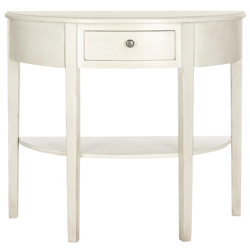 Table console demi-lune shabby chic avec tiroir et étagère inférieure – Plusieurs coloris