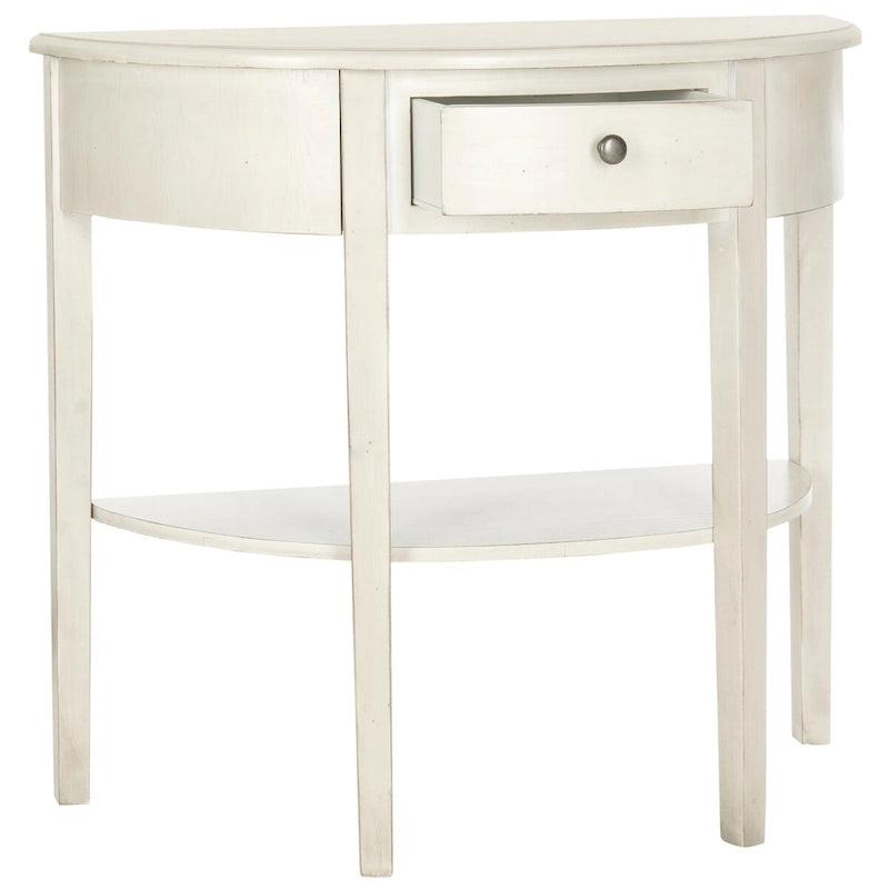 Table console demi-lune shabby chic avec tiroir et étagère inférieure – Plusieurs coloris