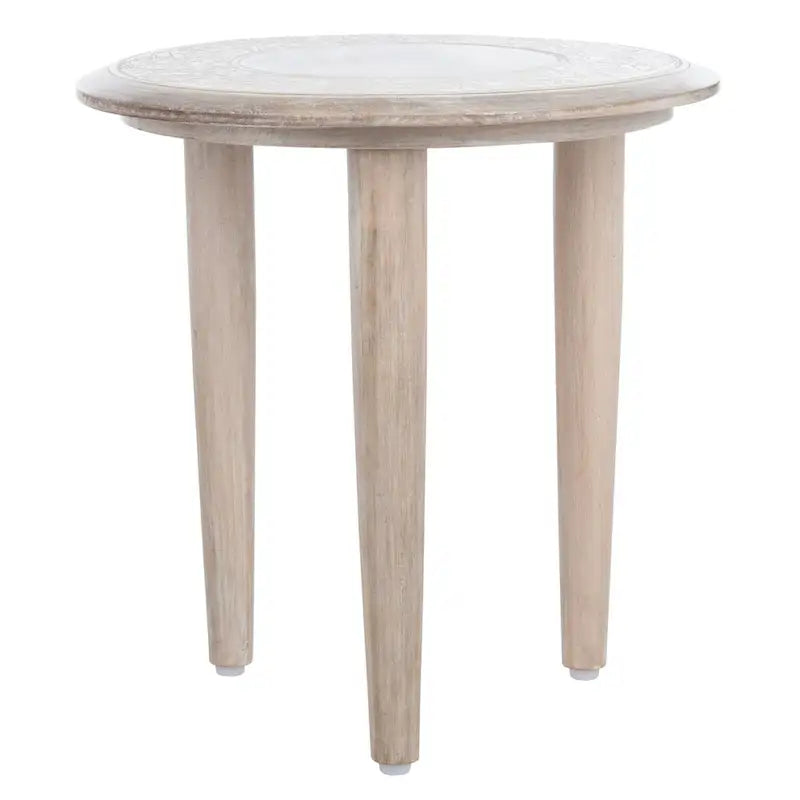 Table d'appoint florale sculptée en bois de manguier blanchi