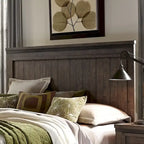 Lit de rangement queen à panneau de planches gris foncé avec accents de métal martelé – 1 place