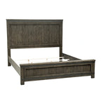 Lit de rangement queen à panneau de planches gris foncé avec accents de métal martelé – 1 place