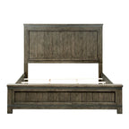 Lit de rangement queen à panneau de planches gris foncé avec accents de métal martelé – 1 place