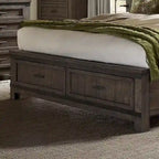 Lit de rangement queen à panneau de planches gris foncé avec accents de métal martelé – 1 place