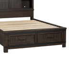 Lit de rangement queen à panneau de planches gris foncé avec accents de métal martelé – 1 place
