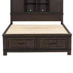 Lit de rangement queen à panneau de planches gris foncé avec accents de métal martelé – 1 place