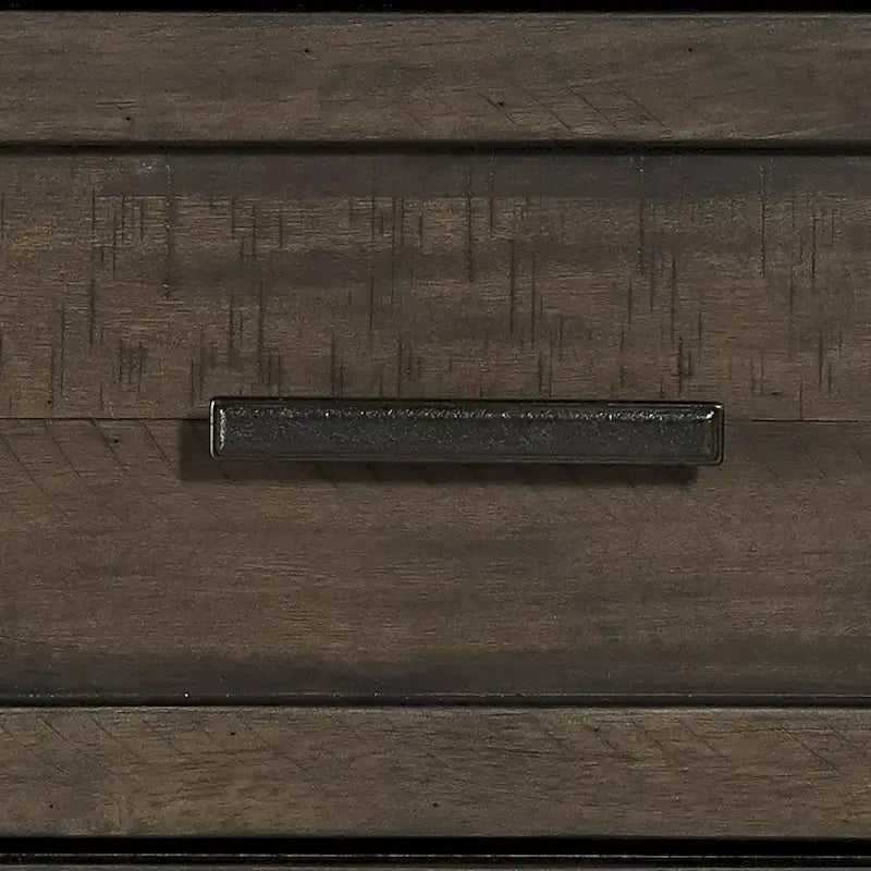 Lit de rangement queen à panneau de planches gris foncé avec accents de métal martelé – 1 place