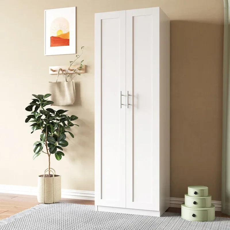 Armoire 2 portes avec 3 étagères Chêne / Blanc / Noyer