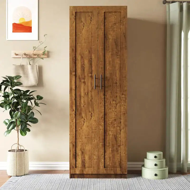 Armoire 2 portes avec 3 étagères Chêne / Blanc / Noyer