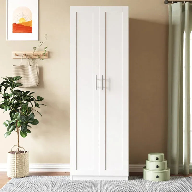 Armoire 2 portes avec 3 étagères Chêne / Blanc / Noyer