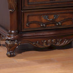 Commode 5 tiroirs en bois massif, blanc/cerisier, style baroque, avec détails sculptés et intérieur en cèdre