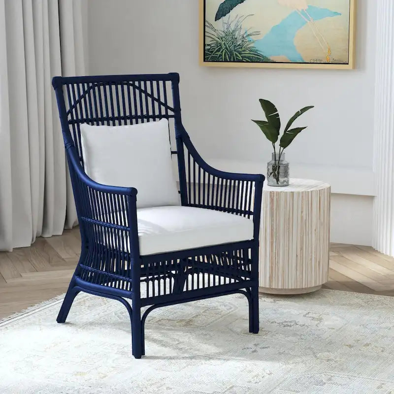 Fauteuil rembourré à lattes en rotin gris-brun – 1 place