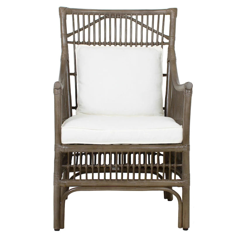 Fauteuil rembourré à lattes en rotin gris-brun – 1 place