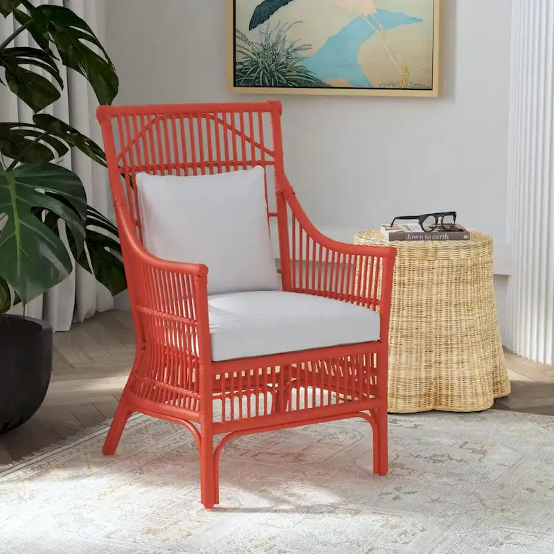 Fauteuil rembourré à lattes en rotin gris-brun – 1 place