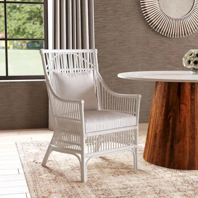 Fauteuil rembourré à lattes en rotin gris-brun – 1 place