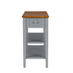 Table d'appoint étroite grise/blanche avec station de charge intégrée, tiroir et étagères