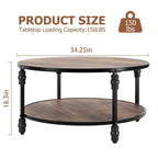 Table basse ronde à 2 niveaux en noyer/brun avec pieds en colonne romaine