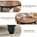 Table basse ronde à 2 niveaux en noyer/brun avec pieds en colonne romaine