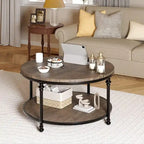 Table basse ronde à 2 niveaux en noyer/brun avec pieds en colonne romaine