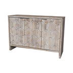 Bahut/Meuble de rangement 3 portes en bois naturel cannelé avec étagères réglables