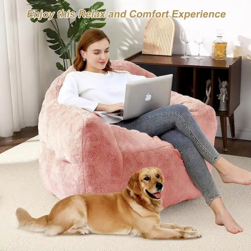 Fauteuil poire en mousse à mémoire de forme et fausse fourrure – 1 place, plusieurs coloris