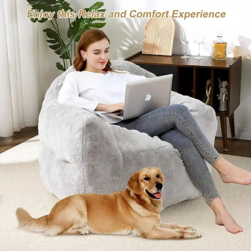 Fauteuil poire en mousse à mémoire de forme et fausse fourrure – 1 place, plusieurs coloris